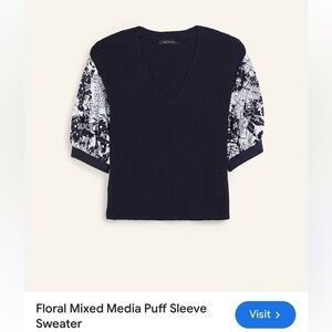 Ann Taylor Sweater Women’s Medium Blue Floral Short Sleeves Vneck Casual NWT